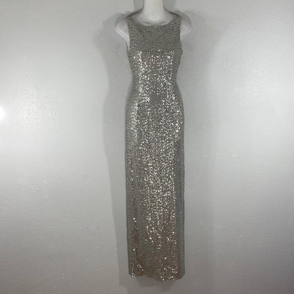 Ralph Lauren silver sequin full length gown KX - Picture 9 of 9